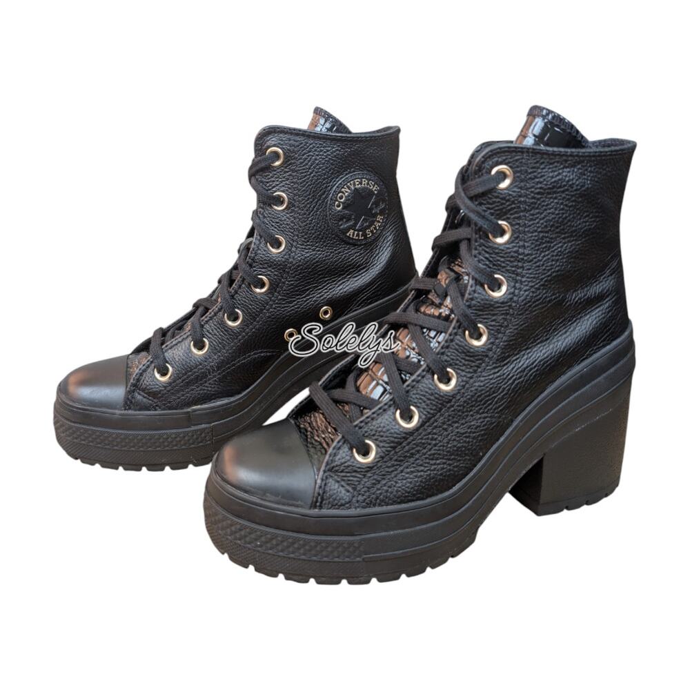 Converse Chuck 70 De Luxe Heel Black Gold Leather Platform Sneaker Boot 8 RARE - Picture 4 of 10